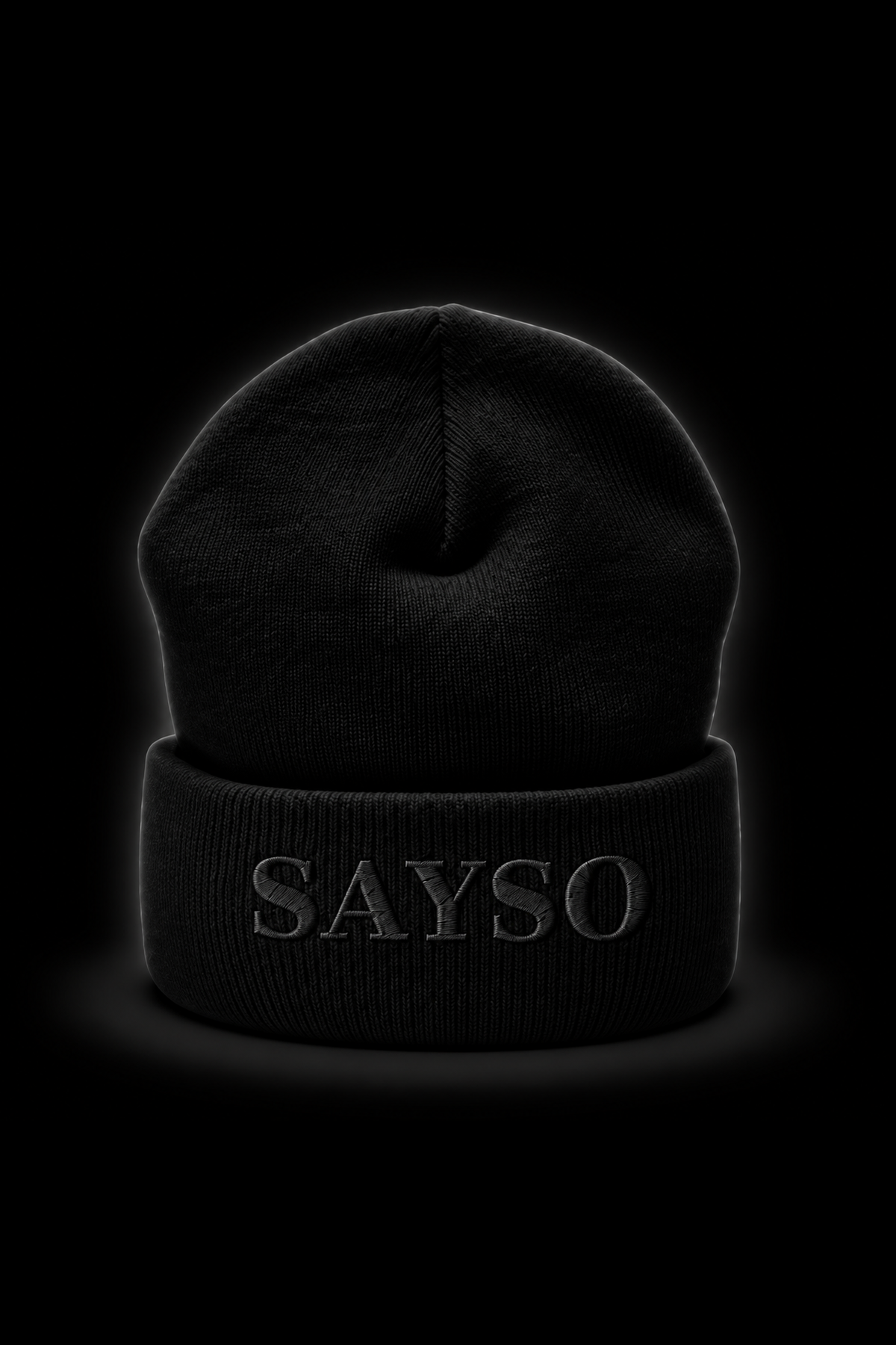 SAYSO Beanie — Unisex in black, Stealth stitch